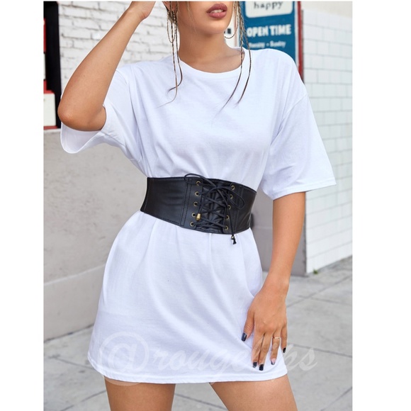 Black Lace Up PU Leather Wide Belt Corset Style - Picture 3 of 5